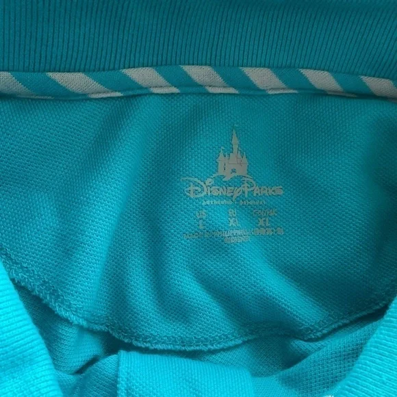 Men’s used Disney blue polo retro shirt Mickey Mouse patch size L large - Picture 3 of 5